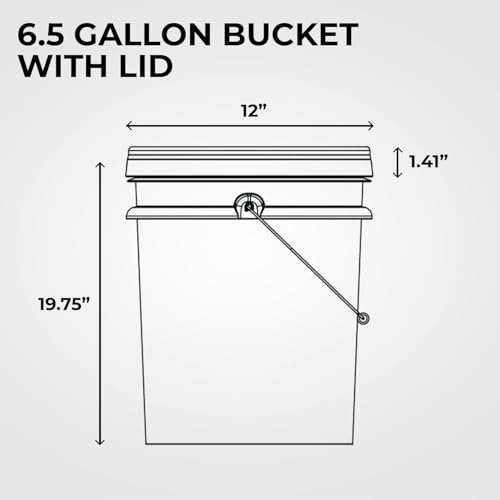 Image of 6.5-Gallon White Bucket Pail Container with Lid | Food Grade | Heavy-Duty Approx 90 MIL Extra Durable | Metal Handles with Plastic Grip | Multi-Use | Easy Stack and Store | BPA Free - 5 Pack