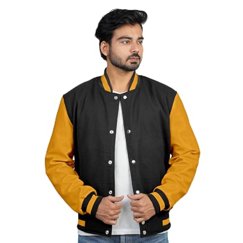 Image of Men's Fashion Varsity Jacket Causal Slim Fit Wool Letterman Baseball Bomber Jackets