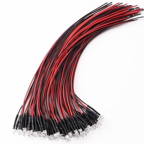 YIXISI 40 Piezas 3mm LED Diodos Emisores de Luz Lámpara, 12V 20cm Luces LED de Diodo Pre Cableado, Luces de Diodo Precableadas, Rojo