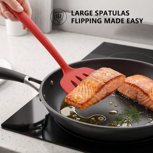 Image of Coukre 3 Pack Silicone Spatula Set, Heat Resistant to 500F, BPA-Free