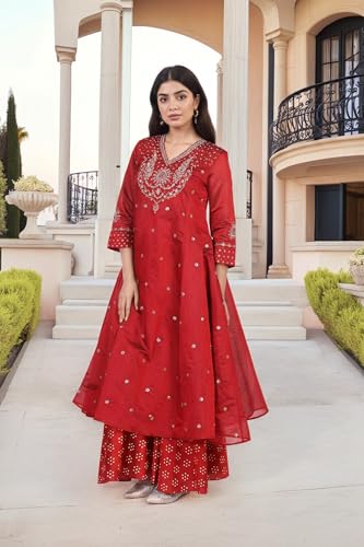 Ensemble Kurta Anarkali rouge pour mariages et soirées - 6