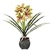 Künstliche Cymbidium-Orchidee 40cm mit Blätter und Luftwurzeln im Topf aus Keramik Blume Kunstorchidee Orchidee Phalaenopsis mit Übertopf Kunstpflanze Hochzeit Deko Seidenblume Real Blüte, grün