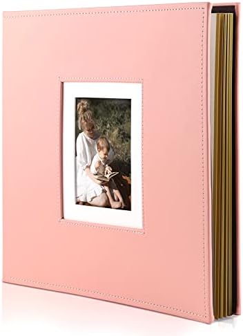 Golden State Art, Overall Size 12.8x13.2 Self-Adhesive Magnetic Photo Album DIY Scrapbook for Various Size Pictures -Leather Cover (Pink,40 Pages/20 Sheets,1 Rectangle Cover Opening)