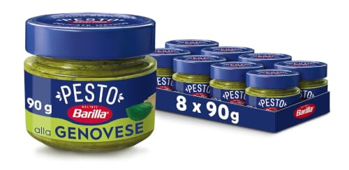Barilla Pesto alla Genovese da 90 g con Basilico Italiano | con Parmigiano Reggiano DOP, solo 2 porzioni, Senza Glutine, Sugo Pronto Per Pasta