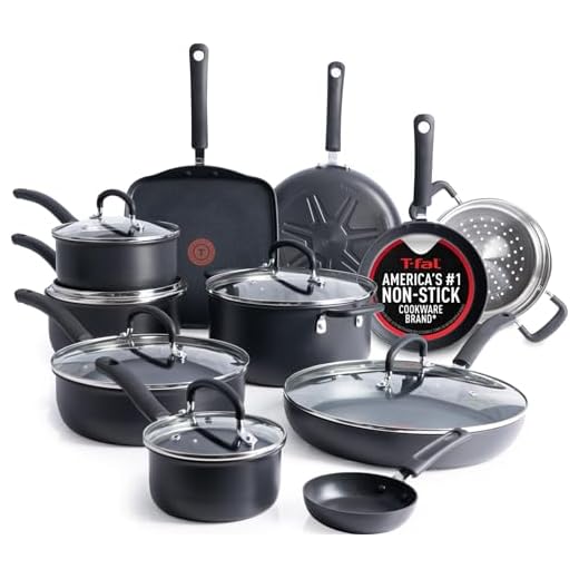 T-fal Ultimate Hard Anodized Nonstick Cookware Set 17 Piece Pots and Pans, Dishwasher Safe Black