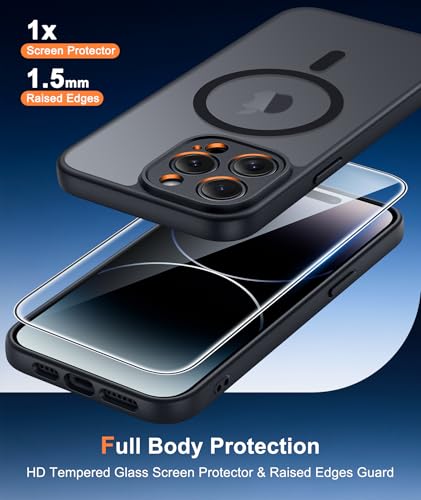 Image of FNTCASE for iPhone 14 Pro-Max Case: Translucent Black Slim Cases Compatible with MagSafe, Full Camera Protection & Tempered Glass Protector, 14FT Military Grade Drop Tested, Matte Skin-Friendly Cover