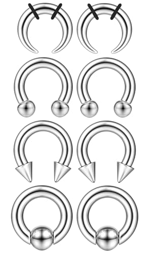 YADOCA Surgical Steel Septum Kit - 2G to 14G Septum Rings, Pincher, Tapers & Gauge, Nose Piercing Jewelry - Silver & Black Tone