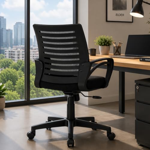 Image of Varaha Aroha BIS Certified Ergonomic Office Chair for Home & Office | Breathable Air Mesh Back Computer Desk Chair with Adjustable Support, Tilt Lock, Class 4 Gas Lift | Heavy Duty Nylon Base | Black
