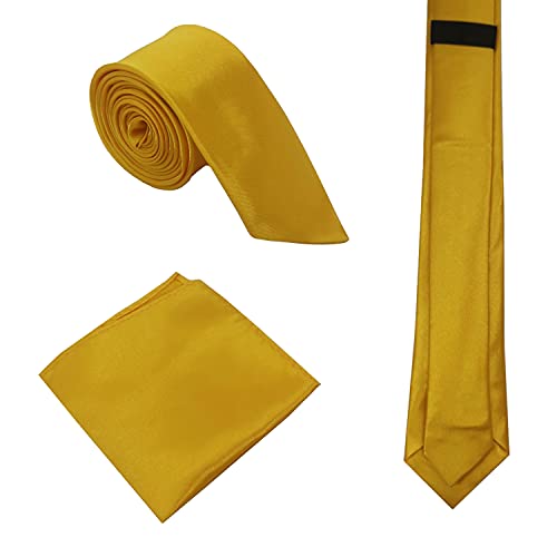 AXMAN Corbata y bolsillo dorado flaco | Corbata para el cuello | Smart - Casual, rojo vino, Talla única Cover