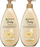GARNIER NÄHRENDE ÖL MILCH/KÖRPER ÖL MIT 4 WERTVOLLEN ÖLEN: ARGAN, MACADAMIA, MANDEL, ROSE, FÜR TROCKENE HAUT- FETTET NICHT, KLEBT NICHT, OIL BEAUTY, 2ER PACK - 400ML