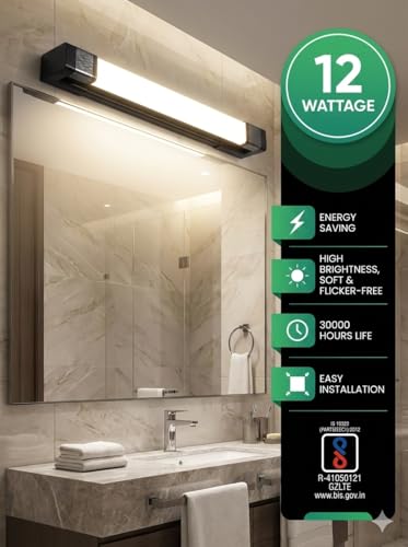 Image of 18 /12W White PVC Body | Dressing Table |Rose Chrome Finish | Bathroom Mirror | Vanity | Picture | Cabinet | Adjustable | Wall Mounted Light. (Black Body, 12w)
