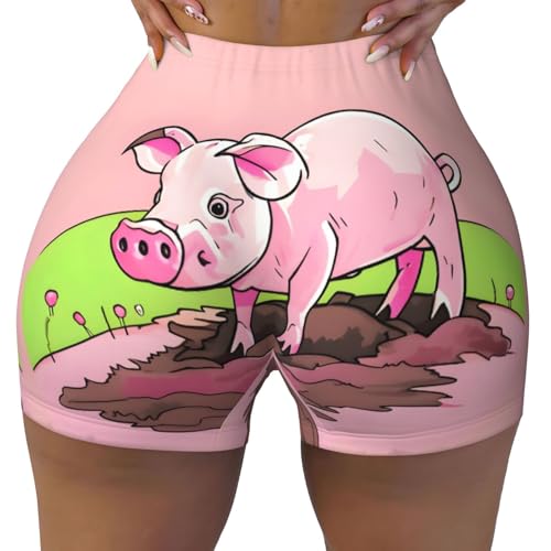 Pink Piglet Pattern Sports Shorts, high Elastic Slim Fitness Pants, Suitable for Yoga/Leisure/Daily wear