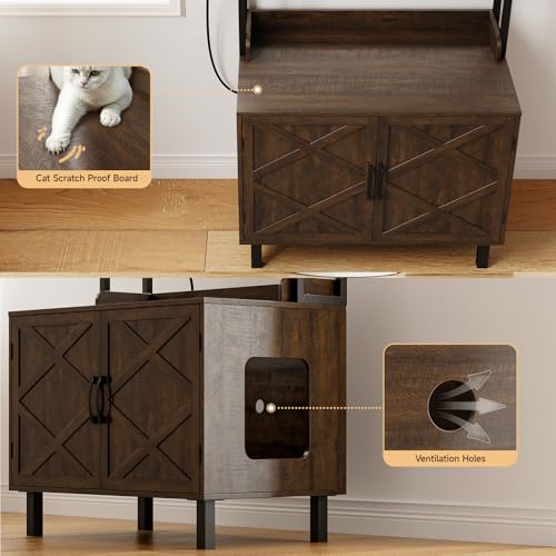 Image of ONBRILL 55 Inches Cat Litter Box Enclosure with 2 Storage Shelves, Brown