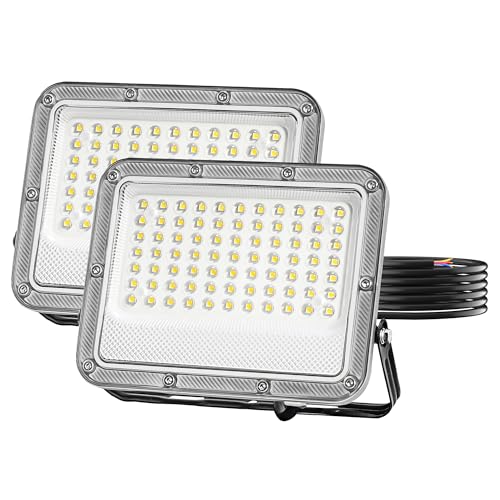 HOOLED Focos LED Exterior 50 W 5500 Lumen Blanco Natural 6500 K Foco proyector LED de alta eficiencia IP66 Impermeable Luz de Seguridad para Jardín, Patio, Garaje 2 Paquetes