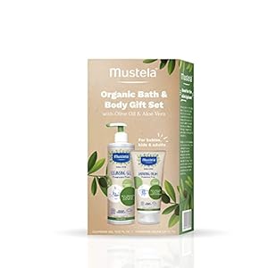 Mustela Certified Organic Bath & Body Gift Set – Fragrance-Free Skin Care Essentials with Olive Oil & Aloe Vera – Contains Cleansing Gel & Hydrating Cream for Baby, Kid & Adult – 2 Items Set