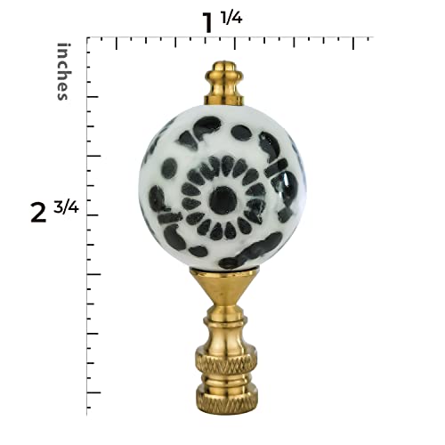 Image of Royal Designs, Inc. Crackled Round Black & White Accent Finial for Lamp Shade, F-5301PB-1, Polished Brass - Pack of 1