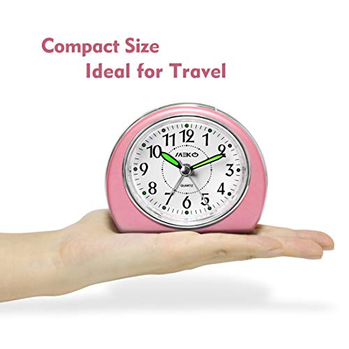 Meko Alarm Clocks For Bedrooms, Small Battery Powered Travel Alarm Clock With Snooze And Nightlight, Silent No Ticking Bedside Clock(Pink) #TOP2