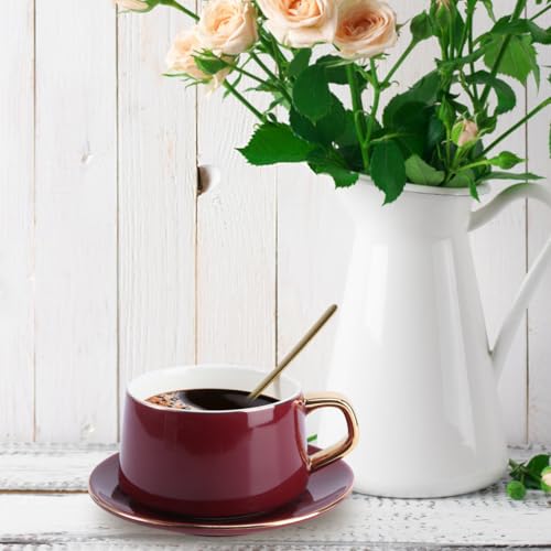 Juego de café de cerámica de alta calidad en color vino tinto y estilo minimalista 6