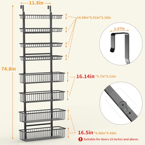 Moforoco Over The Door Pantry Organizer, Pantry Door Organizer Shelves, Kitchen Organizers and Storage, Hanging Basket Wall Spice Rack Seasoning Shelves, Laundry Room Bathroom accessories（Black - Thumbnail 4