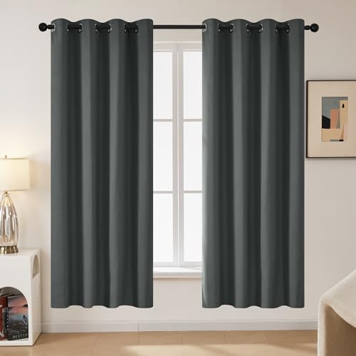 Image of Deconovo Super Soft Thermal Insulated Eyelet Curtains Blackout Curtains for Bedroom 46 x 72 Drop Inch Dark Grey 2 Panels