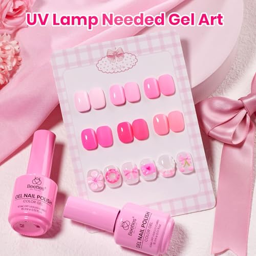 Image of Beetles Pink Gel Polish Set - Pink Soda with Color Card, 6 Colors Summer Gel Nail Polish Set 15ML /0.51FlOz, Same Color Bottle Professional Manicure Salon, Long-Lasting Soak Off UV LED Summer Nails