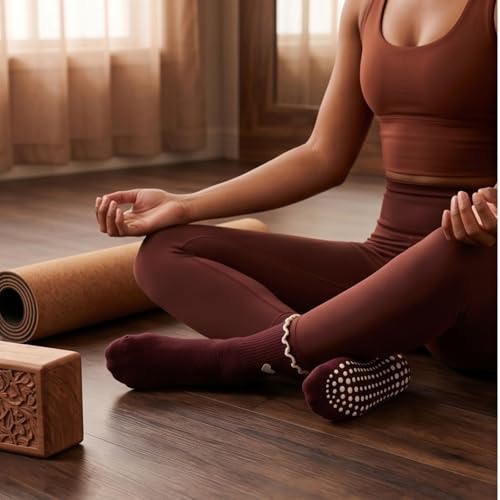 Image of Soxbang 3 /6 Pairs Cute Pilates Socks with Grips,Yoga Socks Barre Sock Non Slip Grip Embroidery for Barre Ballet Workout