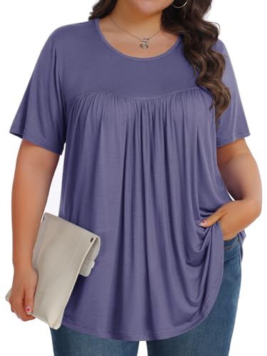 Image of Tencede Womens Plus Size Tops Tunic Short Sleeve Crew Neck Shirts Casual Soft Blouse 1X-5X