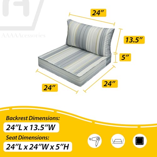 Image of AAAAAcessories Outdoor Seat Cushions for Chairs, Fade-Resistant, Waterproof Patio Furniture Replacement Cushions, 24 inch x 24 inch x 5 inch + 24 inch x 13.5 inch, Ash Blue Harbor Stripe