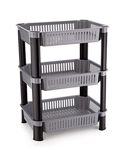 Image of AEXONIZ Plastic Rack for Kitchen Square Baskets for Kitchen Storage Rack Stand Multi-Layer Storage Organizer Trolley Onion Potato Rack for Kitchen,Vegetable Storage Rack(3 Layer, Grey)