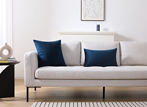 Mixhug Set Of 2 Cozy Velvet Rectangle Decorative Lumbar Throw Pillow Covers For Couch And Bed, Navy Blue, 12 X 20 Inches #TOP3