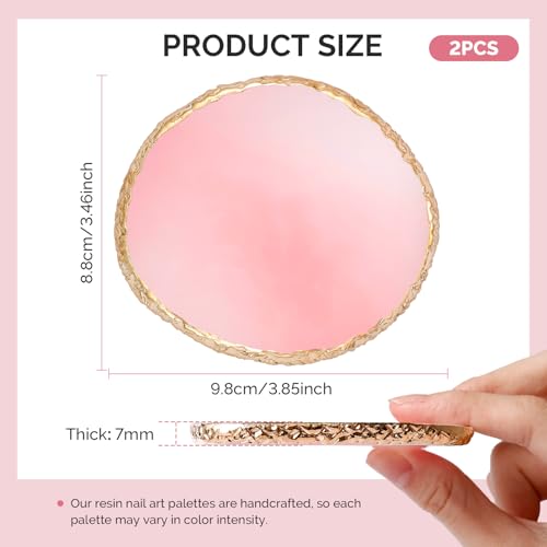 Image of MelodySusie 2Pcs Round Resin Nail Art Palette with Spatula, Professional Gel Polish Mixing Board & Nail Training Companion for Practice Hands & Fingers, Pink & White