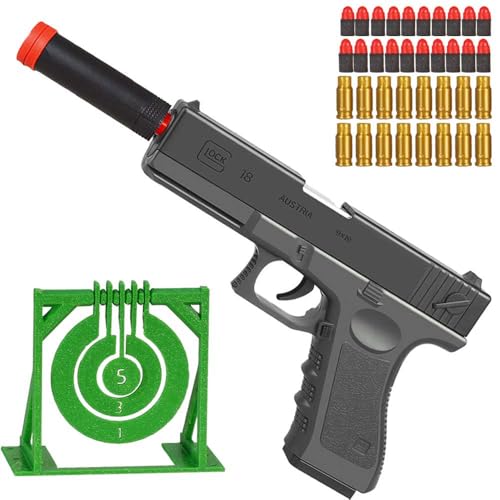 Zonzxcv Soft Bullet Gun Shell Semi-Automatically Ejecting Toy Gun Prop Gun with Target Toy Pistol Stress Shot Fake Prop Shooting Game Toy Gun Pistol (Black)