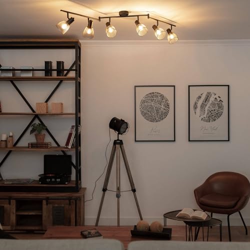 Lampadario Orientabile Grid 6 Faretti Nero Nero