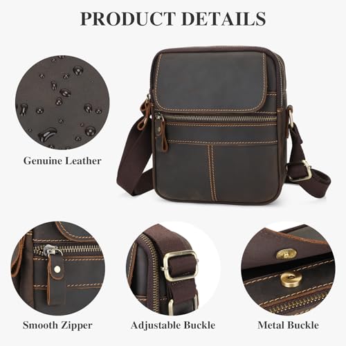 BAIGIO Genuine Leather Small Messenger Bag for Men Crossbody Shoulder Bag for Ipad Vintage Man Purse Satchel Daily Business4