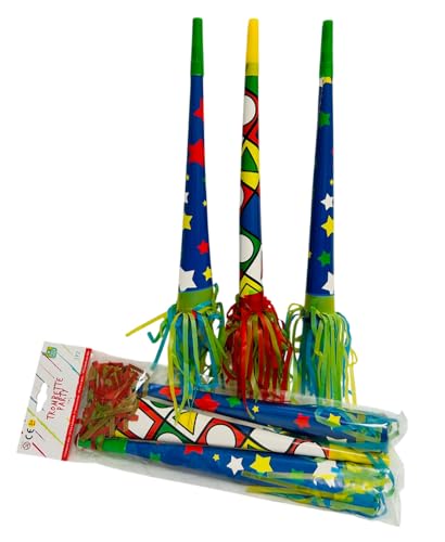 Set 3 Trombe Maxi cm33 Trombette Fischietto Lusso Fischietto per Feste Trombette in Carta Fischietto Plastica Bambini Ragazzi Adulti Festa Party Carnevale Regalini Trombette Compleanno Noise Makers
