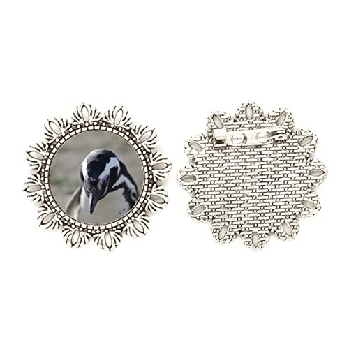 Broche de plata con diseño de pingüinos medium para abrigos y solapas