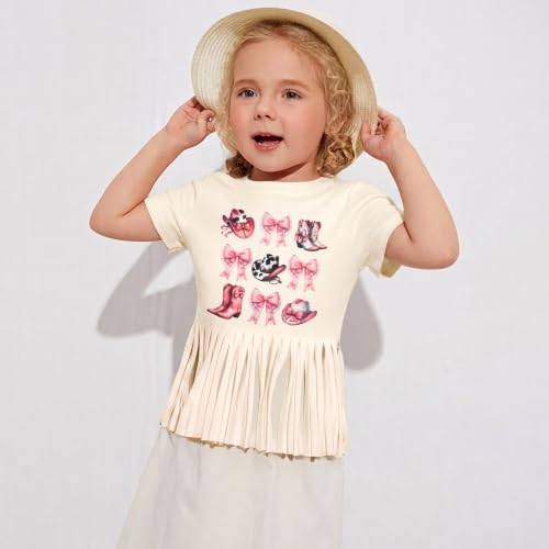 Image of Girls Western Shirt Cowgirls Embroidered Country Concert T Shirt Graphic Horseback Rider Tassel Fringe Tee Tops