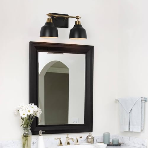 Image of KSANA Bathroom Light Fixtures, 2-Light Black Bathroom Vanity Lights with Gold Socket, 14.5'' Modern Farmhouse Bathroom Lighting Lights Over Mirror with Black Metal Shade