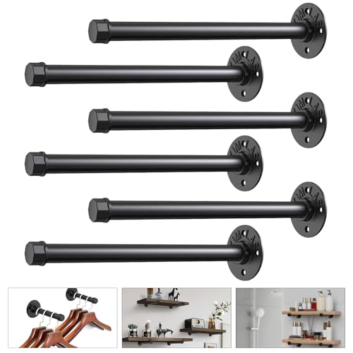 Industrial Pipe Shelf Brackets for 8-inch Board Iron Pipe Floating Shelves Heavy Duty Metal Shelving Brackets 6 Pack Black by KAKAHOUS - Used condition - US$14.51
