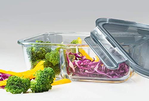 Image of Lunch Box Glass 2 Compartment | Lunch Box for Office Use with Airtight Locks | Microwave Safe Container with Partition | Glass Container wih Lid for Men,Women(1000ml)