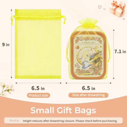 Image of Crweety 50PCS Organza Bags 6x9 Yellow Small Gift Bags Mesh Drawstring | Party Favor Goodie Bag Bulk, Jewelry Sachet Candy Treat Soap Makeup Pouches, Wrap for Wedding Baby Shower Birthday Halloween
