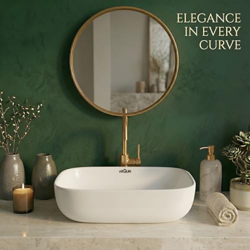 Image of ARQUIN ARQUIN Wash Basin for Bathroom Table Top Washbasin, Countertop Basin | Ceramic Washbasin Bathroom,Hotel | Living Room | Office Vanity Wash Basin (19.29x 15.35x5.12 Inch)