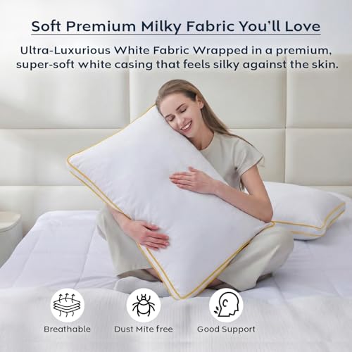 Image of AYKA Premium Microfiber Pillow for Sleeping, Set of 4 | 17x27 Inch Hotel Luxury Bed Pillows | 100% Virgin Fiber Fill, Soft & Fluffy | Neck Support for Side, Back & Stomach Sleepers | White