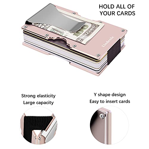 Minimalist Wallet Small Card Holder Slim Front Pocket Wallet RFID Blocking Money Clip Women Men (Rose Gold)2