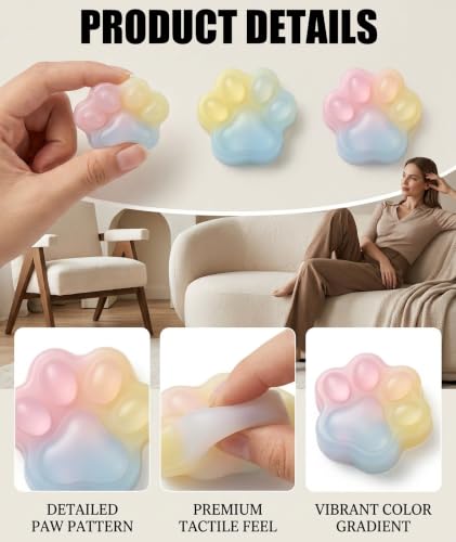 Image of 12PCS Taba Squishy Cat Paw, Taba Squishy for Relaxing Sensory Fidget Pinch Family for Kids Cat Paw Squeeze Cute Beautiful Cat Paw (yellow1)