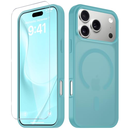 Image of YENAPOON for iPhone 17 Pro Max Case, Matte Magnetic Phone Cover [with 1 Screen Protector] [Support for MagSafe] [Shockproof Military Grade Protection] Translucent Frosted Back, Light Blue