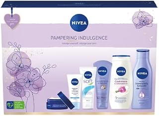 NIVEA Pampering Indulgence Gift Set (6 Pieces), Luxury NIVEA Gift Set Includes Shower Cream, Day and Night Cream, Body Lotion and More, Gifts for Women
