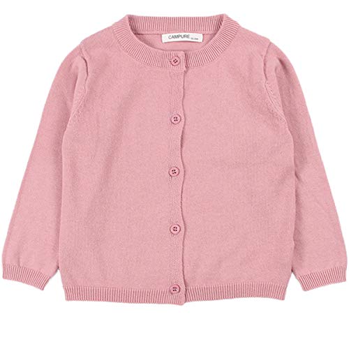 JELEUON Little Girls Cute Crew Neck Long Sleeve Button-Down Solid Cotton Fine Knit Cardigan Sweaters