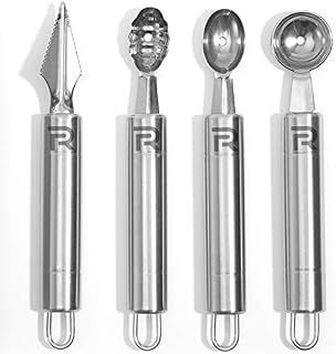 Riveira Melon Baller Scoop Set Stainless Steel 4-Piece Carving Knife Watermelon Cantaloupe Scooper