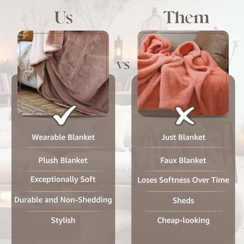 Cozy Cape Wearable Fleece Blanket, Throw Blanket for Couch, Soft Fuzzy Warm Plush Blanket for Bed Sofa Living Room, Beige, Full Size